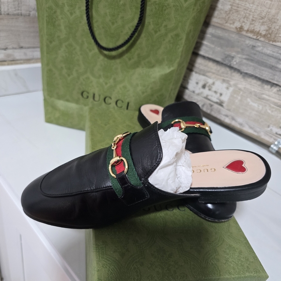 Gucci Shoes - Gucci Women's Black Leather Princetown Horsebit Mule
